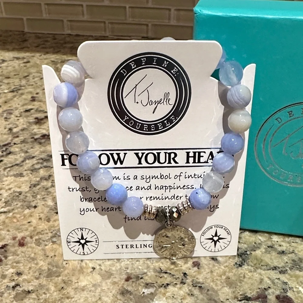 T. Jazelle Sky Blue Agate Bracelet Set - 6mm and 8mm Bracelet with Charm